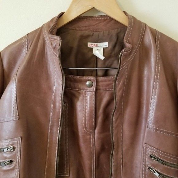 KORS Michael Kors  Vintage Cropped Leather Authentic 1990 Moto Jacket & Skirt - Picture 2 of 13